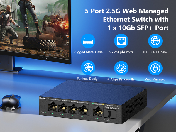 5 port 2.5gb managed ethernet network switch_