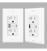 20A GFCI Outlet with USB Ports(Type A & C, 4.8A/24W Total Output), GFI Electrical Outlet with 2 U...