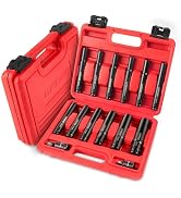 LLNDEI 14PCS 3/8? Drive Impact Deep Well Socket Set Metric, Extra Long Reach 6-19mm, 6-Point Weig...