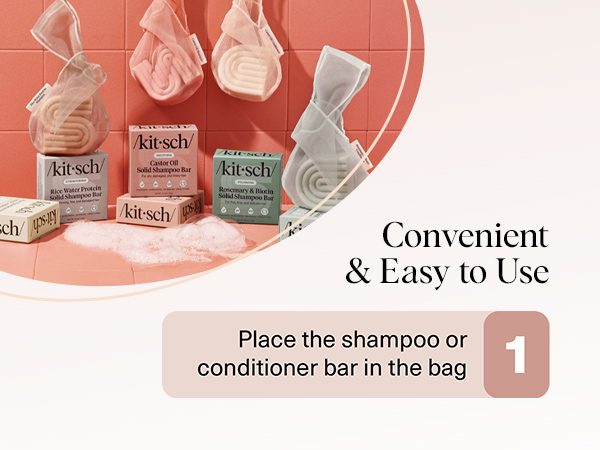 Kitsch Bar Soap Saver Bag - Recycled Mesh Beauty Bar Soap Pouch for Rosemary &amp; Biotin Shampoo Bar
