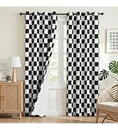 MYSKY HOME 100% Blackout Buffalo Plaid Checkered Linen Curtains 84 inch Long 2 Panels Double Laye...