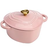 Paris Hilton Enameled Cast Iron Dutch Oven Heart-Shaped Pot with Lid, Dual Handles, Works on All ...