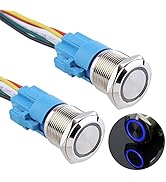 DMWD 2PCS 19MM Momentary Push Button Switch 12V-24V Ring Led 1NO 1NC Self-Reset ON/Off Waterproof...