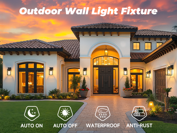 Dusk to Dawn Outdoor Wall Lantern, Exterior Sconce Fixtures with E26 Sockets