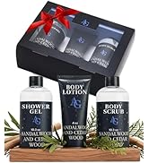 Adelegourdain Shower Kit Man - Shower Gel, Body Scrub &amp; Body Cream Sandalwood and Cedar Wood Scen...