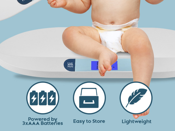 Digital baby scale toddler powered by 3xAAA batteries easy store lightweight