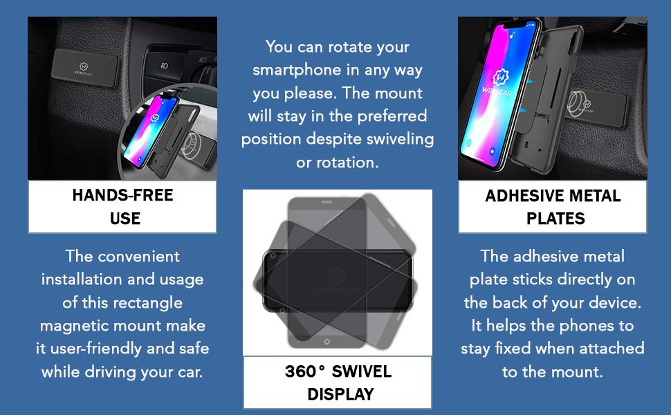 Rectangle Flat Stick Dashboard Magnetic Mount