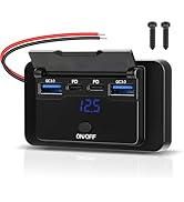 ULITECO 78W 12V USB Outlet Panel Wall Mount with Blue Voltmeter Dual 36W PD &amp; Dual 18W QC3.0 Car ...