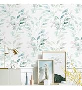 HeloHo Peel and Stick Wallpaper Green Leaf Floral Wallpaper Boho Self Adhesive Removable Wall Pap...