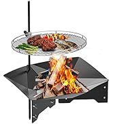 Onlyfire 2 in 1 Fire Pit with Campfire Grill Grate, 360° Rotatable &amp; Height Adjustable Outdoor Sw...