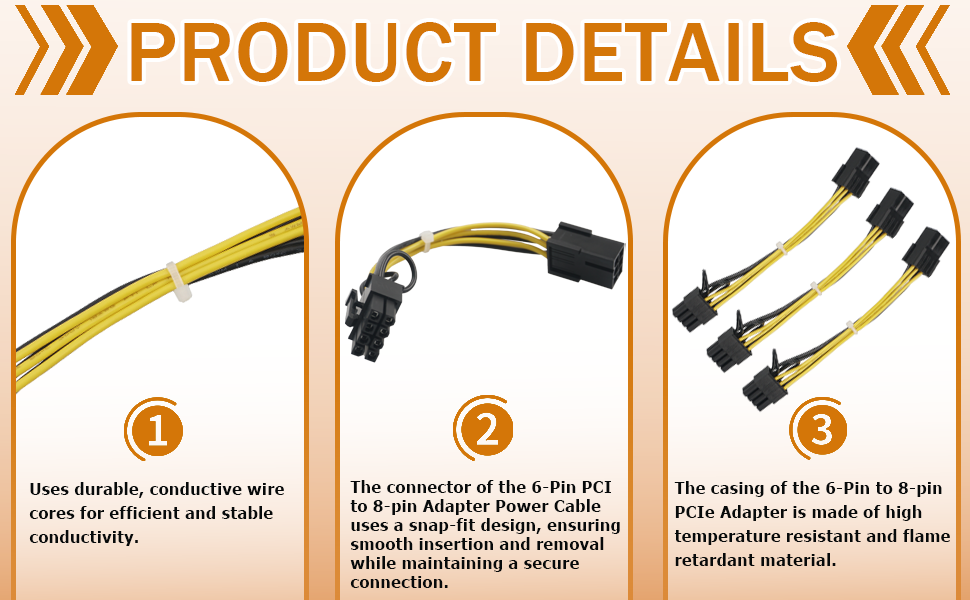 3-Pack 6-Pin to 8-Pin PCIe Express Power Adapter Cable