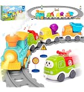 Electric Train Set for Toddlers, Realistic Steam Train Toys with Lights &amp; Music for Kids, Magneti...