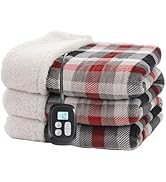 BRILLIO Electric Heated Blanket 72"x84" Full Size Flannel &amp; Sherpa - 4 Heat Settings &amp; 10H Auto S...