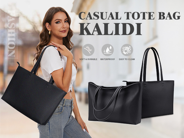 KALIDI Tote Bag Faux Leather Purses for Women Large Casual Shoulder Handbag for work College