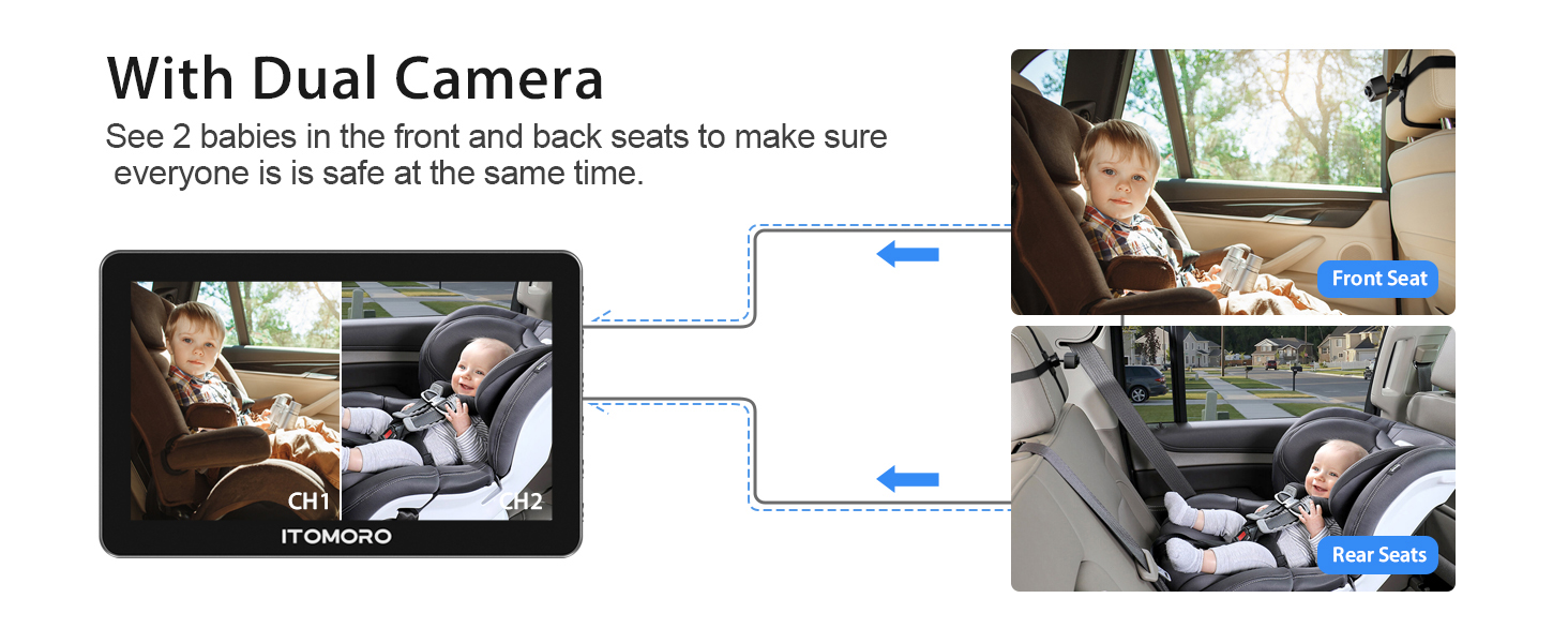 the baby car camera can see 2 babies in the front and back seats