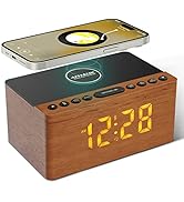 ANJANK Wooden Bluetooth Speaker, Alarm Clock with FM Radio, Qi Certified Fast Wireless Charging S...