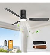 OPONL Black Ceiling Fan with Light 52inch, Low Profile, Remote Control, Flush Mount, Noiseless, R...