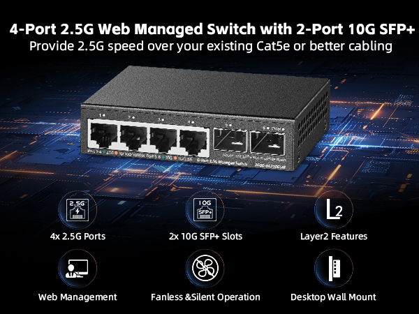 4-Port 2.5G Ethernet Switch with 2-Port 10G SFP+