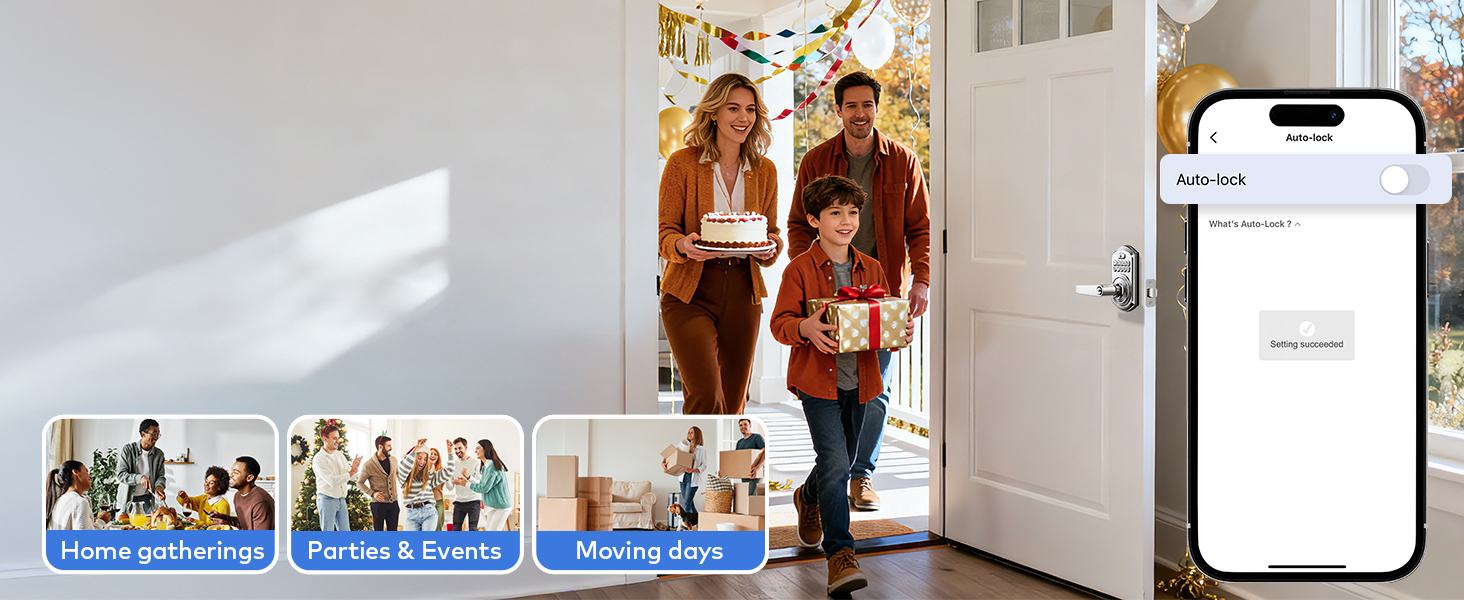 Disable auto-lock to enable passage mode during parties or moving