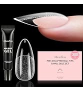 MelodySusie Medium Almond Gel Nail Tips Kit-300PcsPre-Building Apex Fake Nail Tips 20g Solid Nail...