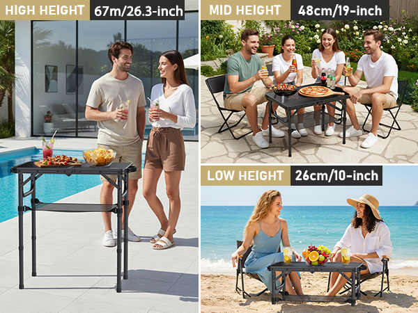 small folding table portable tall