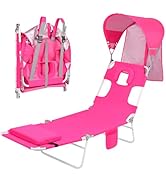 Backpack Beach Tanning Chair with Canopy Sun Shade &amp; Face Hole, 6 Position Folding Lounge Sun Cha...