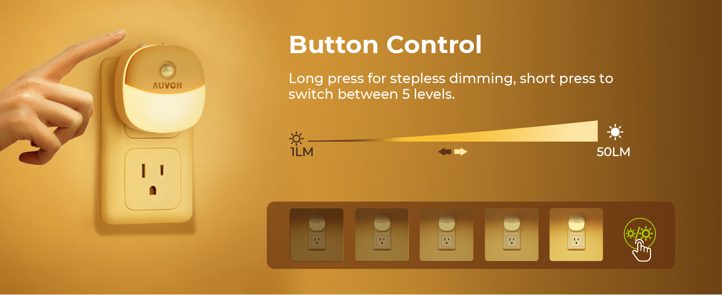 Long press for stepless dimming, short press to switch between 5 levels.