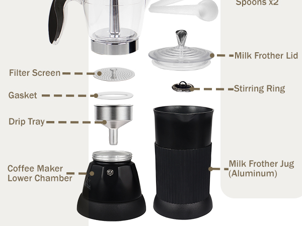 2-in-1 Milk Frother Electric Foam Maker and Moka Coffee Maker Espresso Maker