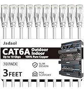 Jadaol Cat6a Ethernet Cable 3 ft 10 Pack, Slim 10G 550MHz 28AWG Patch Cable, Snagless Pure Copper...