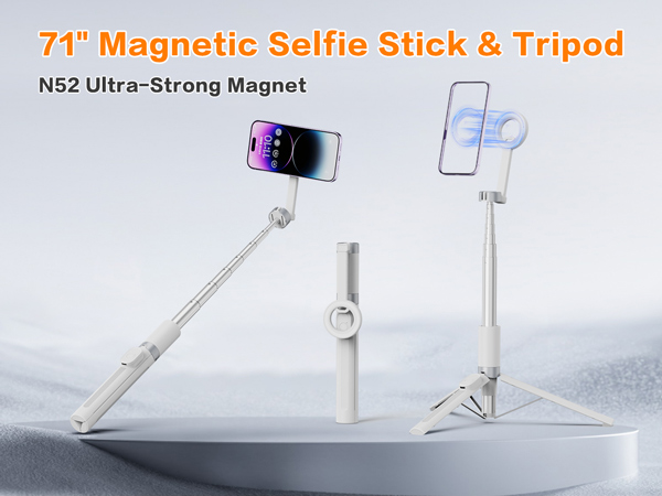 71" Magnetic Selfie Stick Tripod with Remote for iPhone/Android