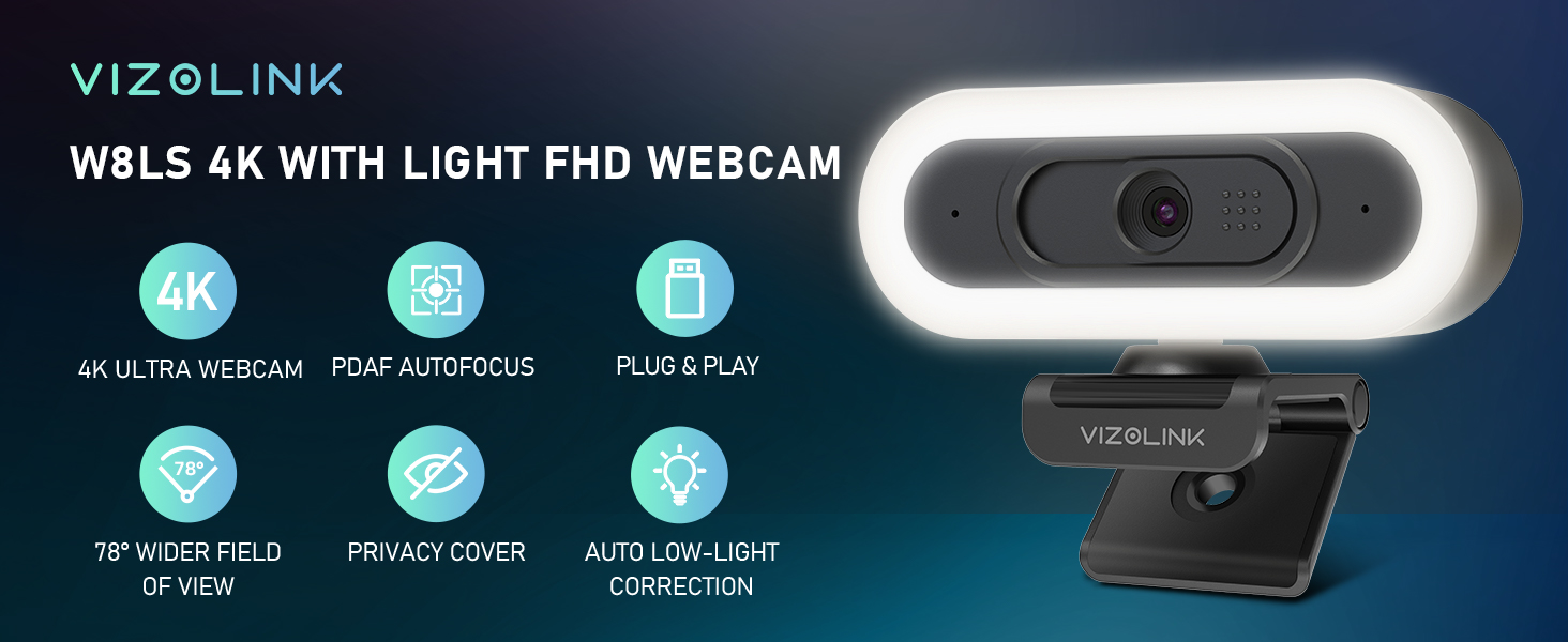 4K Webcam with Lights, PDAF Autofocus Computer Camera for PC/Mac, Web cam with Microphon