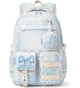 WOBAGMEN Quilted Backpack for Girls with Mesh Display Pocket | Cute Kawaii Floral School Bookbag ...