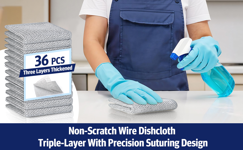 Non-Scratch Wire Dishcloth Triple-Layer With Precision Suturing Design