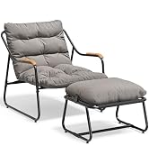 YITAHOME Patio Lounge Chair with Ottoman, Oversized Papasan Chair with Soft Cushion, Indoor/Outdo...