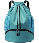 JELUTAR Drawstring Backpack Gym Bag with Shoes Compartment for Soccer, Basketball, Swim, Water-Re...