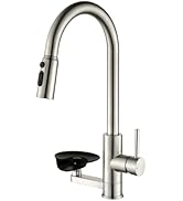 OWOFAN Kitchen Faucet with Cup Washer Pull Down Sprayer Stainless Steel Kitchen Sink Faucet with ...