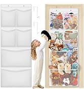 SpaceHacks Stuffed Animal Storage - Large Over the Door Organizer with 6 Expandable Mesh Pockets ...