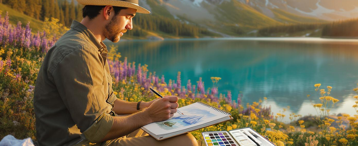 50 solid watercolor kit for outdoor painting, travel frienndly