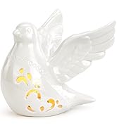 Napco Flying Dove with Design Bright White 6 x 5.75 Porcelain LED Tabletop Figurine