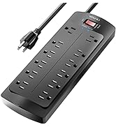 Power Strip,YISHU 8 Ft Surge Protector with 12 Outlets and 8 Feet Extension Cord,2700 Joules, Wal...