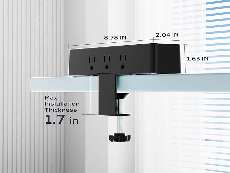 17-in-1 Desk Clamp Power Strip with 40W Fast Charging Station, 10ft Flat Plug Surge Protector