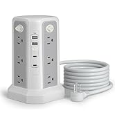 Long Extension Cord 10FT 1625W|13A with Multiple Outlets, Surge Protector Power Strip Tower with ...