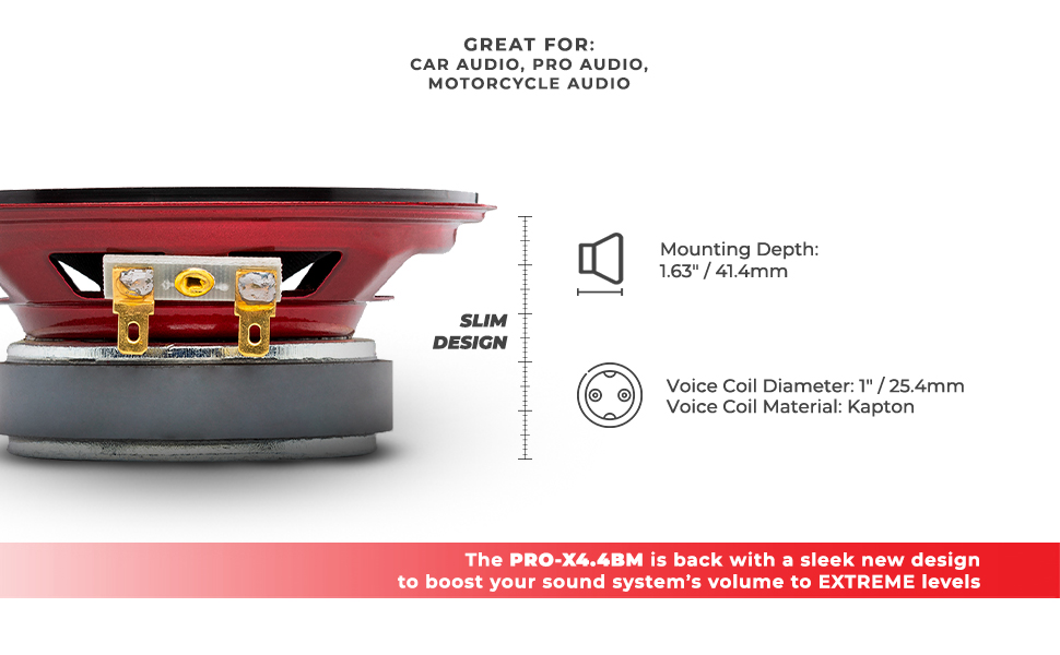 DS18 PRO-X4.4BMSL Car Speaker 4&amp;#34; Shallow Mid-Range Loudspeaker with Bullet 200 Watts
