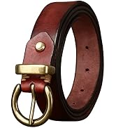 TYWestyles Womens Belt for Jeans Genuine Leather Belt Vintage Solid Brass Circle buckle Gift Box ...