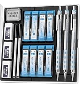 Nicpro 3PCS Blocky Gear 0.7 mm Metal Mechanical Pencils Set with Case, Lead Drafting Pencil with ...