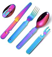 A · HOUSEWARE Colorful Camping Military Flatware 4 in 1 Fork Spoon Knife Bottle Opener Outdoor Po...