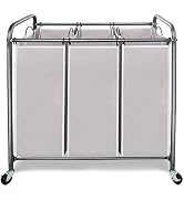 STORAGE MANIAC 3 Section Laundry Sorter, 3 Bag Laundry Hamper Cart with Heavy Duty Rolling Lockab...