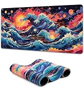 Simpkeely UV Light Reactive Glow-in-The-Dark Large Japanese Waves Gaming Mouse Pad - Waterproof X...