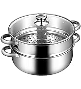 COSTWAY 2-Tier Stainless Steel Steamer, 11-Inch Multi-Layer Boiler Pot with Handles on Both Sides...