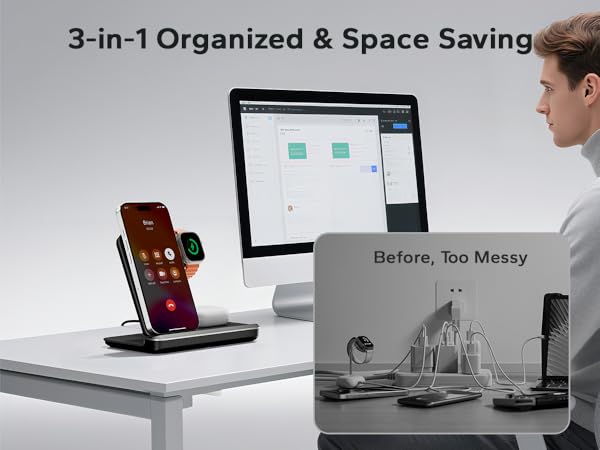 3 way charger for iphone, airpods, apple watch wireless nightstand